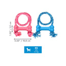 KONG Puppy Goodie Bone with Rope in pink and blue with dimensions 10.8 cm x 3.1 cm and XS under 2 kg size badge
