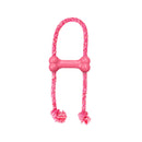 Pink KONG Puppy Goodie Bone with Rope on a white background