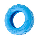 Blue KONG Puppy Tires dog toy on a white background.