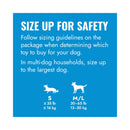 KONG Puppy Tires size guide showing recommended toy sizes for different puppy sizes.