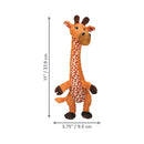 KONG Shakers Luvs Giraffe plush toy displayed with dimensions for size reference.