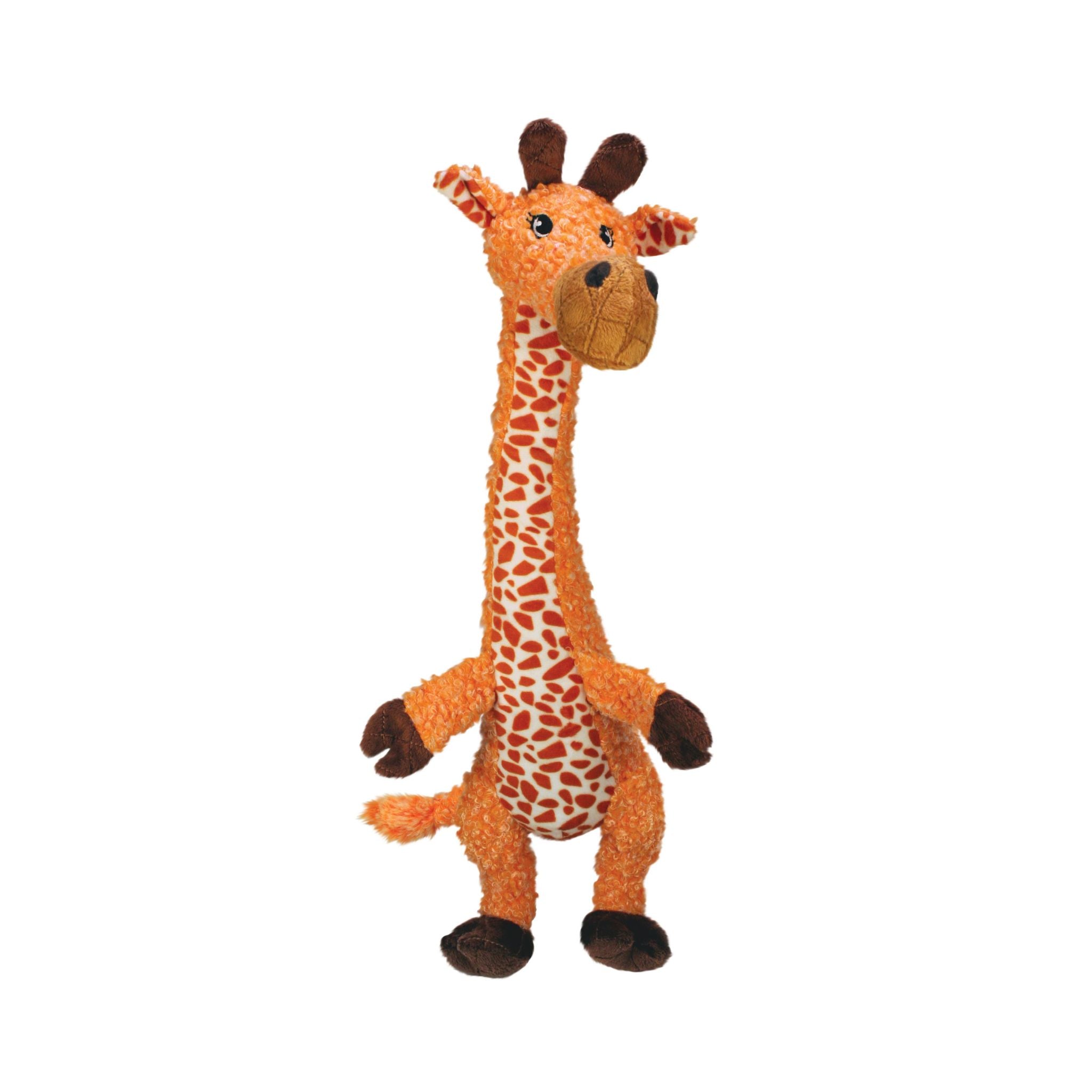 KONG Shakers Luvs Giraffe plush dog toy with extended body and playful design.