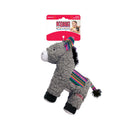 Grey KONG Sherps Donkey soft toy attached to its official KONG branded cardboard hang packaging.