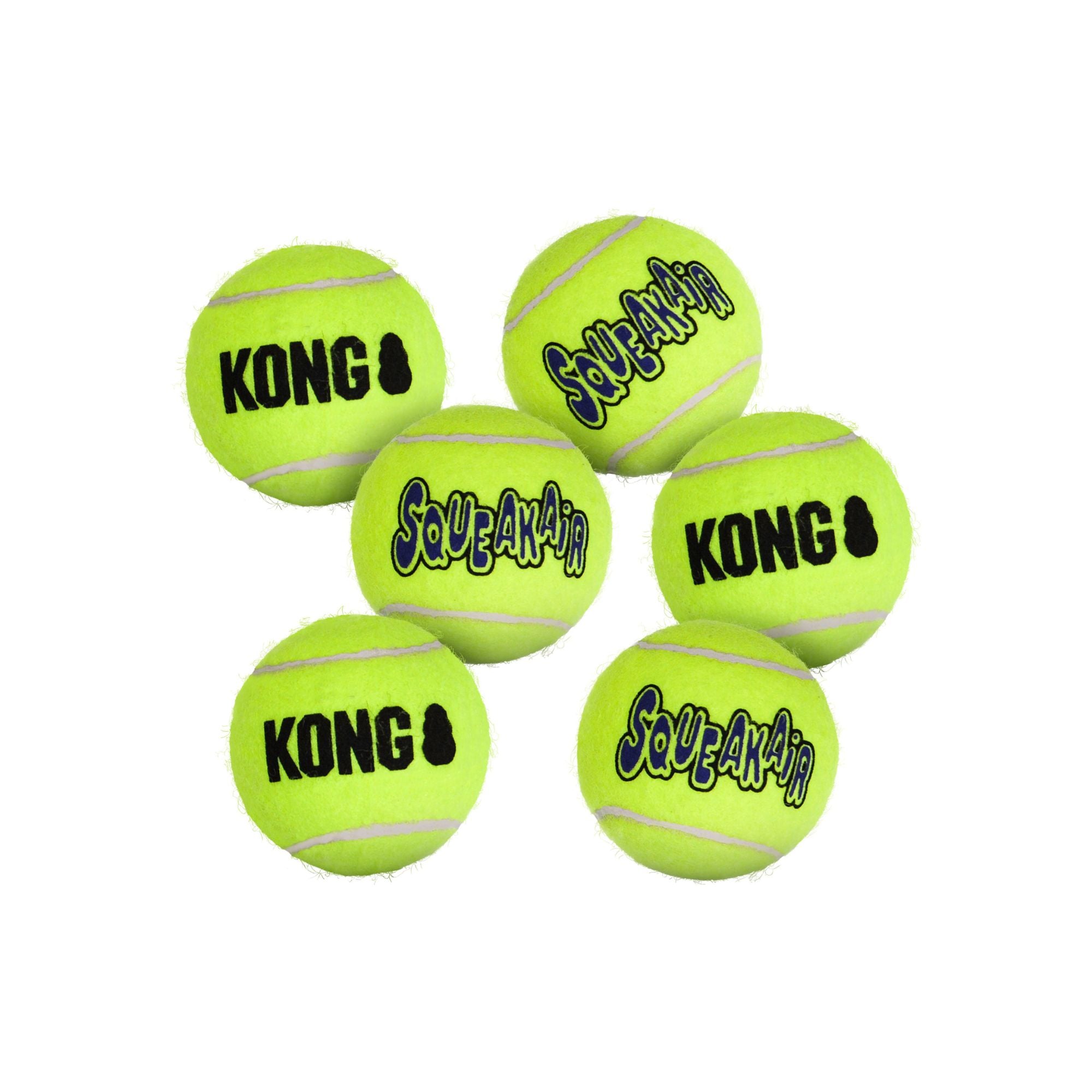 Six KONG SqueakAir Medium balls featuring KONG and SqueakAir logos on a white background.