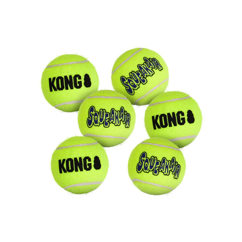 Six KONG SqueakAir Medium balls featuring KONG and SqueakAir logos on a white background.