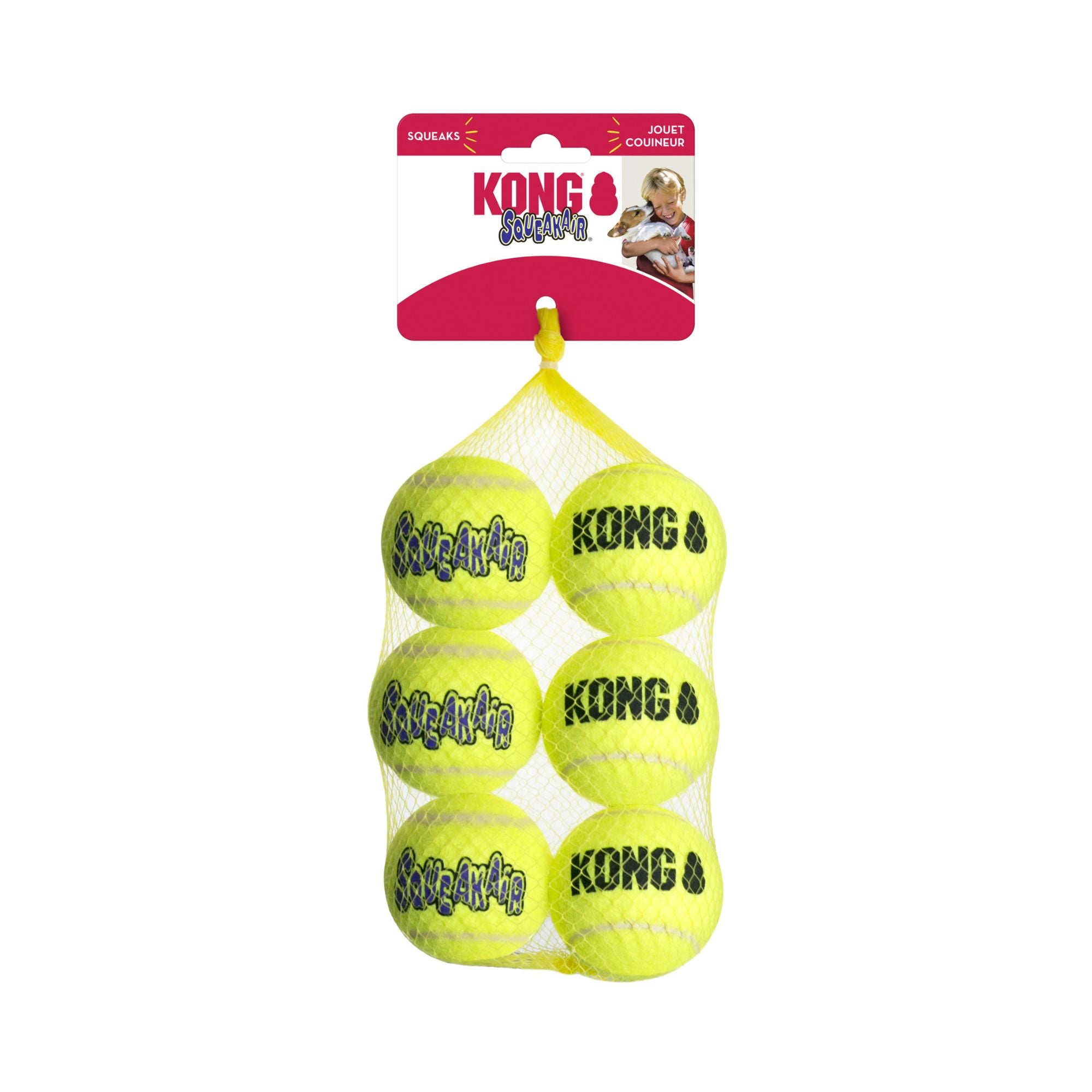 KONG SqueakAir Medium 6-pack tennis balls in official retail packaging.