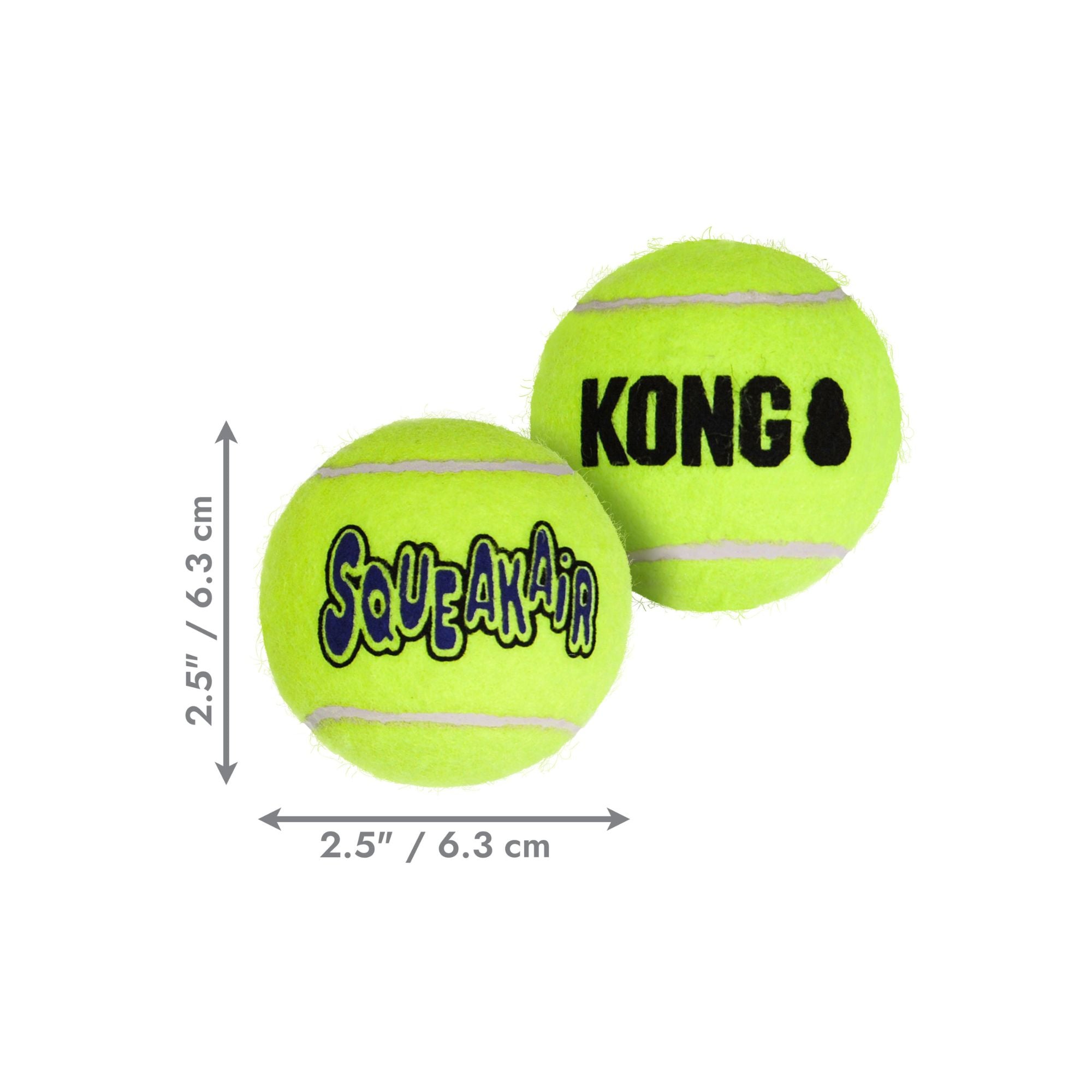 KONG SqueakAir Medium ball with size dimensions of 2.5 inches (6.3 cm).