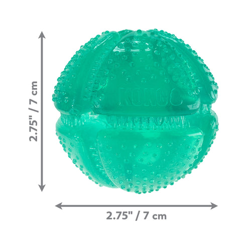 KONG Squeezz Dental Ball Medium displaying its all-round dimensions