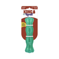 KONG Squeezz Dental branded packaging featuring a teal stick-shaped chew toy for dogs.