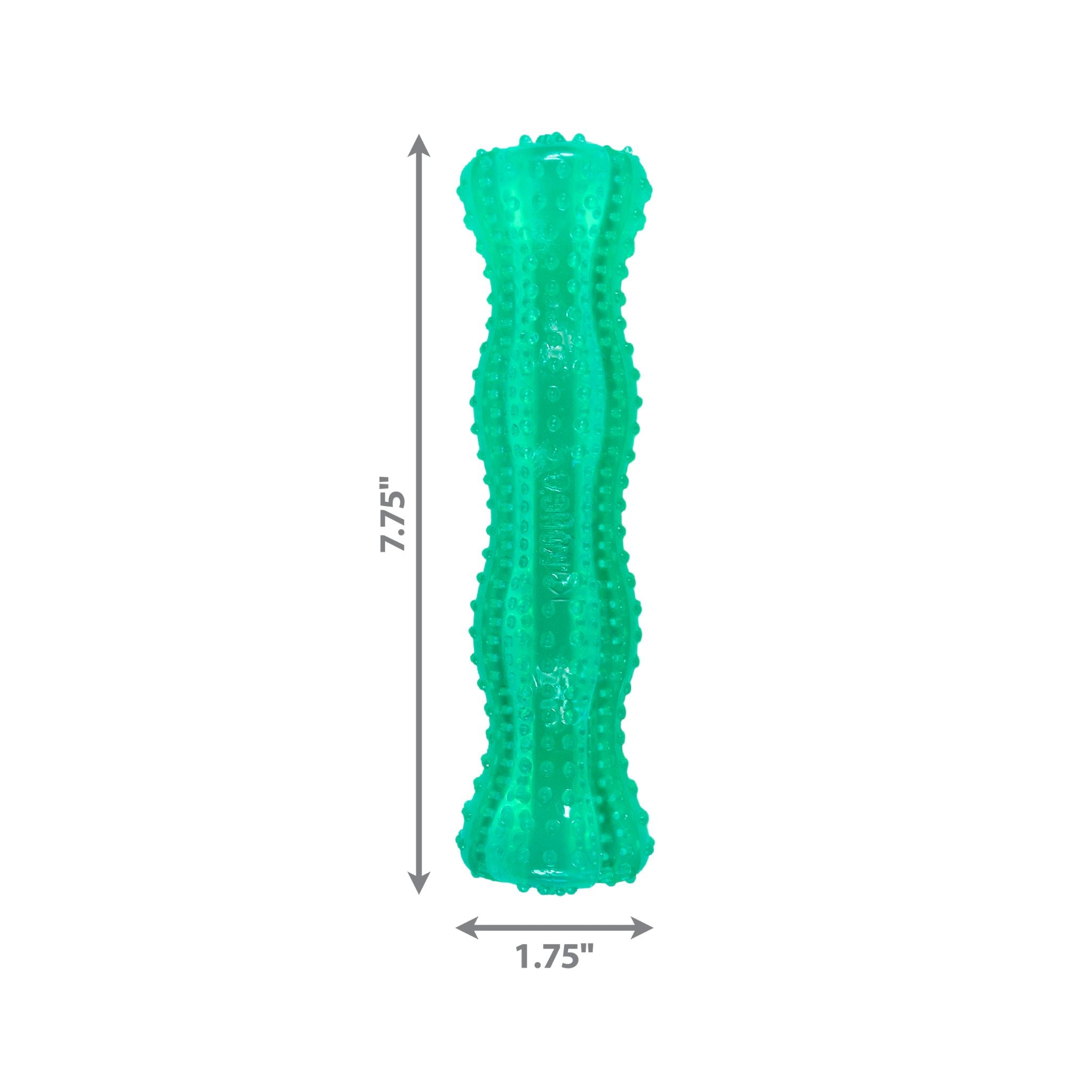 KONG Squeezz Dental Stick Chew Toy for dogs featuring dimensions.