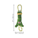 KONG Tugger Knots Frog Dog Toy with dimensions of 6.5 × 19 inches (16.5 × 48.2 cm).