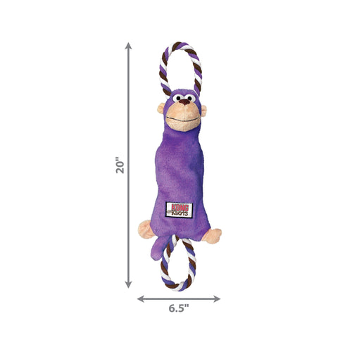 KONG Tugger Knots Monkey Dog Toy with dimensions of 6.5 × 20 inches (16.5 × 50.8 cm).