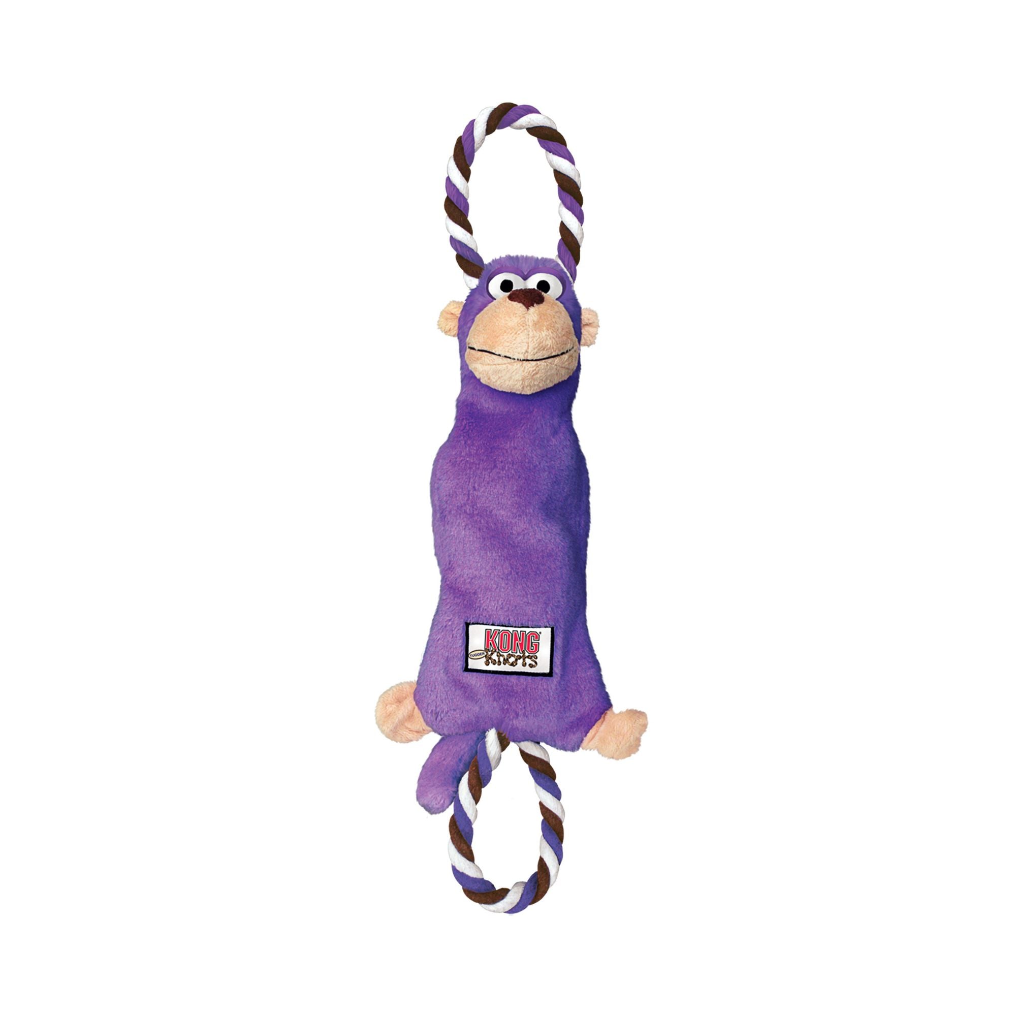 Plush purple KONG Tugger Knots Monkey Dog Toy on a white background.