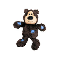 KONG Wild Knots Bear Dog Toy in Brown with blue patches – Reinforced Plush with Rope Skeleton