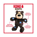 KONG Wild Knots Bears Dog Toy feature graphic highlighting internal knotted rope, reinforced plush body and minimal stuffing