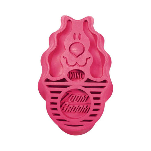 Raspberry KONG ZoomGroom dog brush designed for gentle and effective pet grooming.