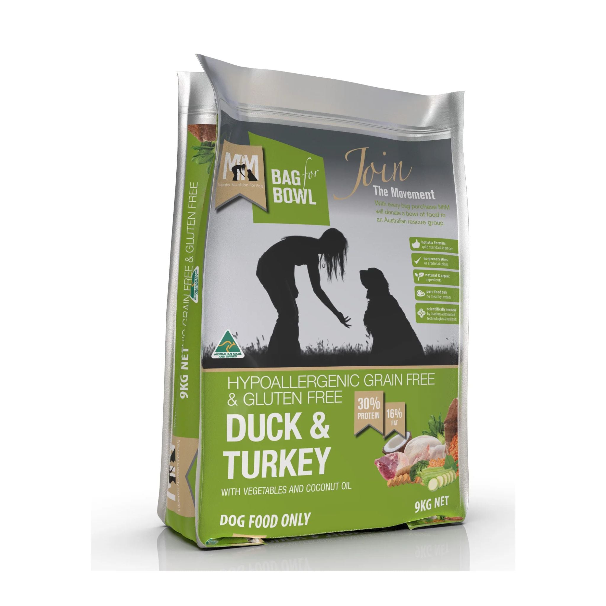 Meals for Mutts Duck & Turkey Grain-Free Dry Dog Food 9kg bag.