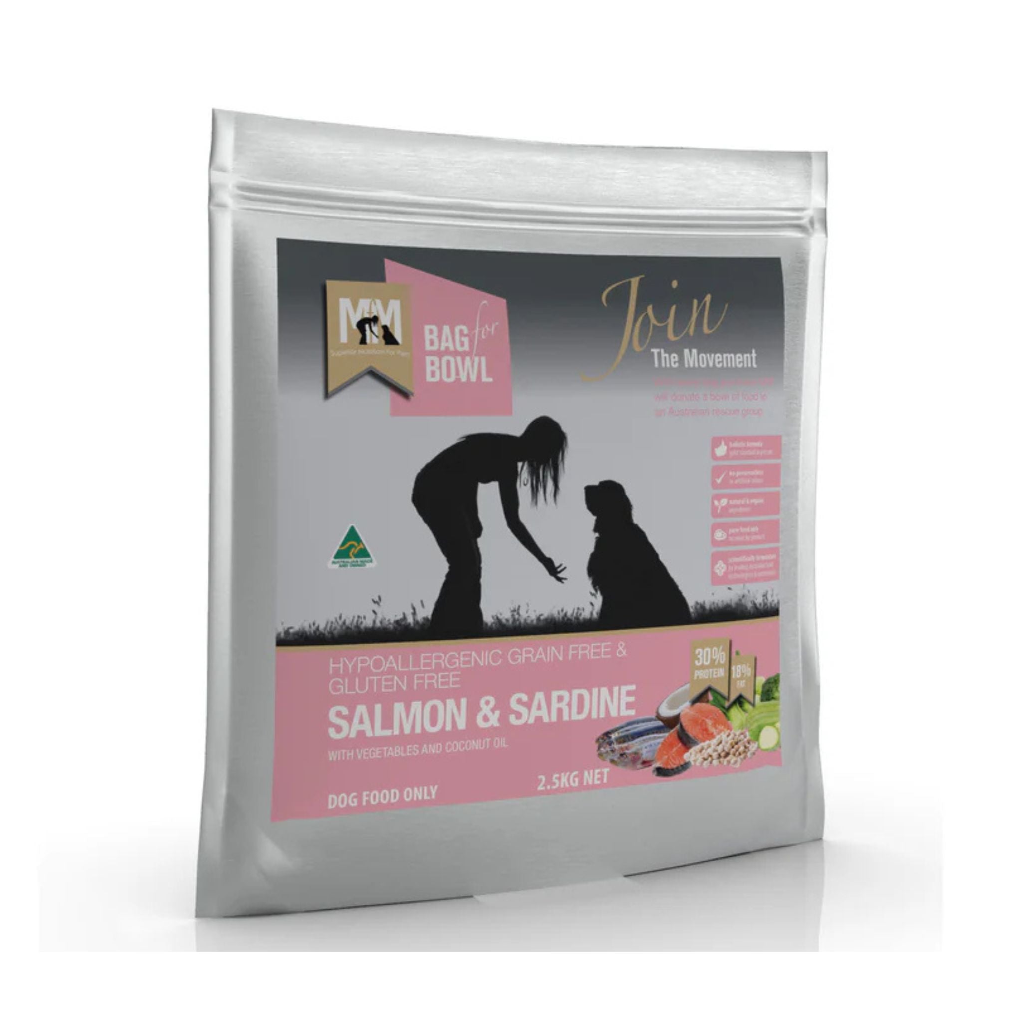 Meals for Mutts Salmon & Sardine Grain-Free Dog Food, 2.5kg bag.