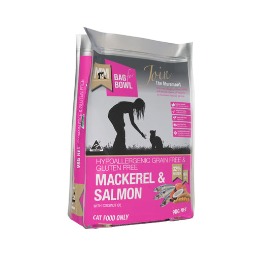 Meals for Meows Mackerel & Salmon Cat Food 9kg bag – premium grain-free dry cat food with omega-rich fish protein