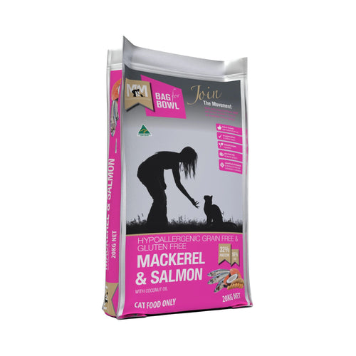 Meals for Meows Mackerel & Salmon Cat Food 20kg bag – large bulk pack of hypoallergenic grain-free dry cat food