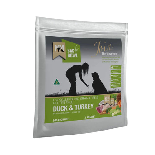 Meals for Mutts Duck & Turkey Dry Dog Food 2.5kg bag - grain-free hypoallergenic nutrition for dogs