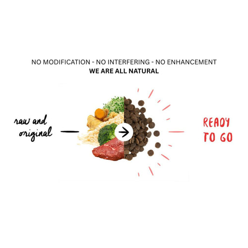 Meals for Mutts Kangaroo and Lamb natural dog food graphic with no modification, no interfering, no enhancement text, raw ingredients to ready-to-go kibble