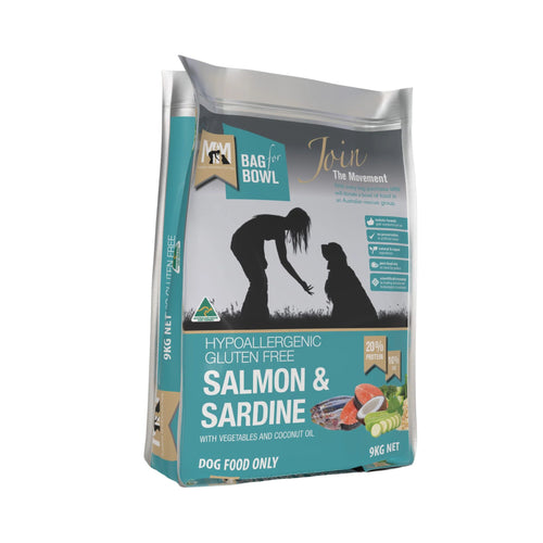 Meals for Mutts Salmon & Sardine – Gluten Free Dry Dog Food 9kg bag front