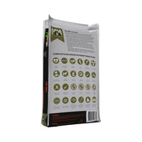 Back of Meals for Mutts Single Meat Protein Chicken dry dog food 14kg bag showing ingredients and nutrition