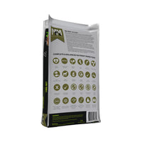 Back of Meals for Mutts Single Meat Protein Lamb 14kg bag showing ingredients and nutrition