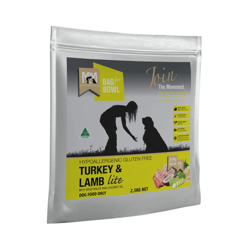 Meals for Mutts Turkey and Lamb Lite adult dry dog food 2.5kg bag front