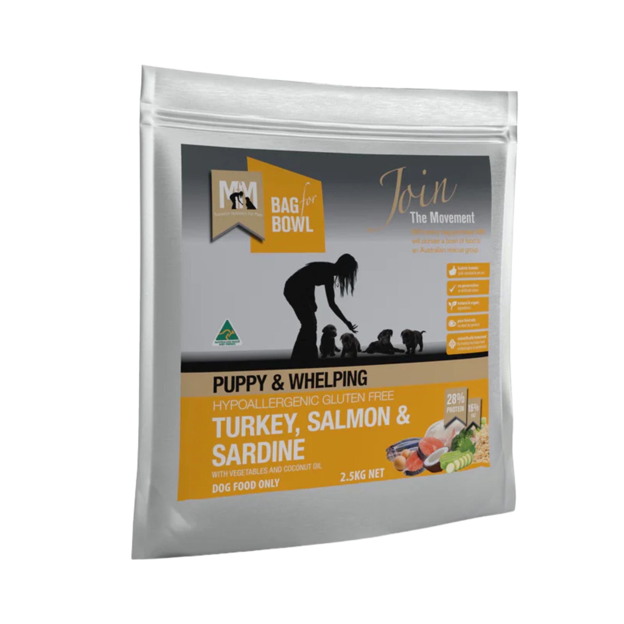 Meals for Mutts Turkey, Salmon & Sardine Dry Puppy Food 2.5kg bag - gluten-free hypoallergenic nutrition for puppies