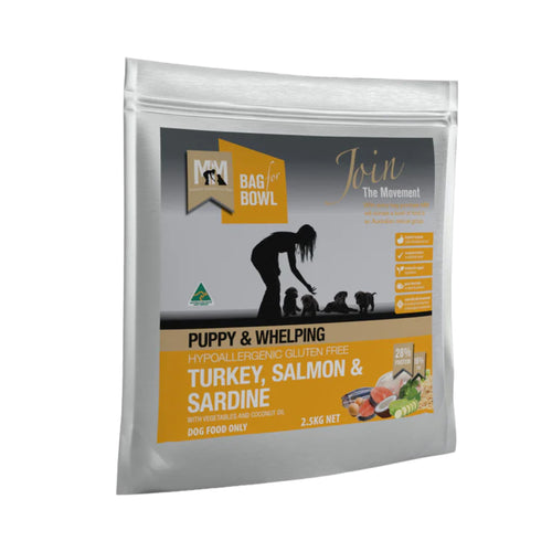 Meals for Mutts Turkey, Salmon & Sardine Dry Puppy Food 2.5kg bag - gluten-free hypoallergenic nutrition for puppies