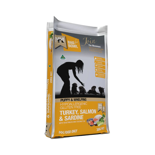 Meals for Mutts Turkey, Salmon & Sardine Puppy Food 20kg bag - bulk pack of premium hypoallergenic dry food for puppies and welping