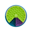 Nina Ottosson Lickin' Layers dog puzzle game with three spinning layers in green, purple and blue, viewed from above