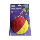 Front of the Nina Ottosson Treat Tumble (Large) packaging showing the skill level 1 rating and a dog playing with the ball.