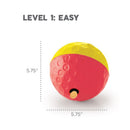 Nina Ottosson Treat Tumble Large size diagram showing 5.75 x 5.75 inch dimensions and Level 1 Easy skill rating.