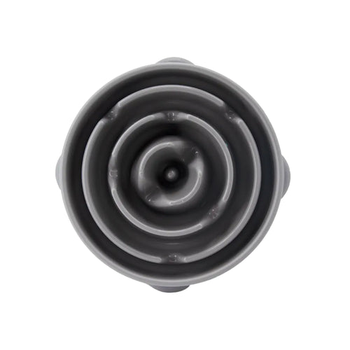 Outward Hound Fun Feeder Slo Feed Dog Bowl grey - top view.