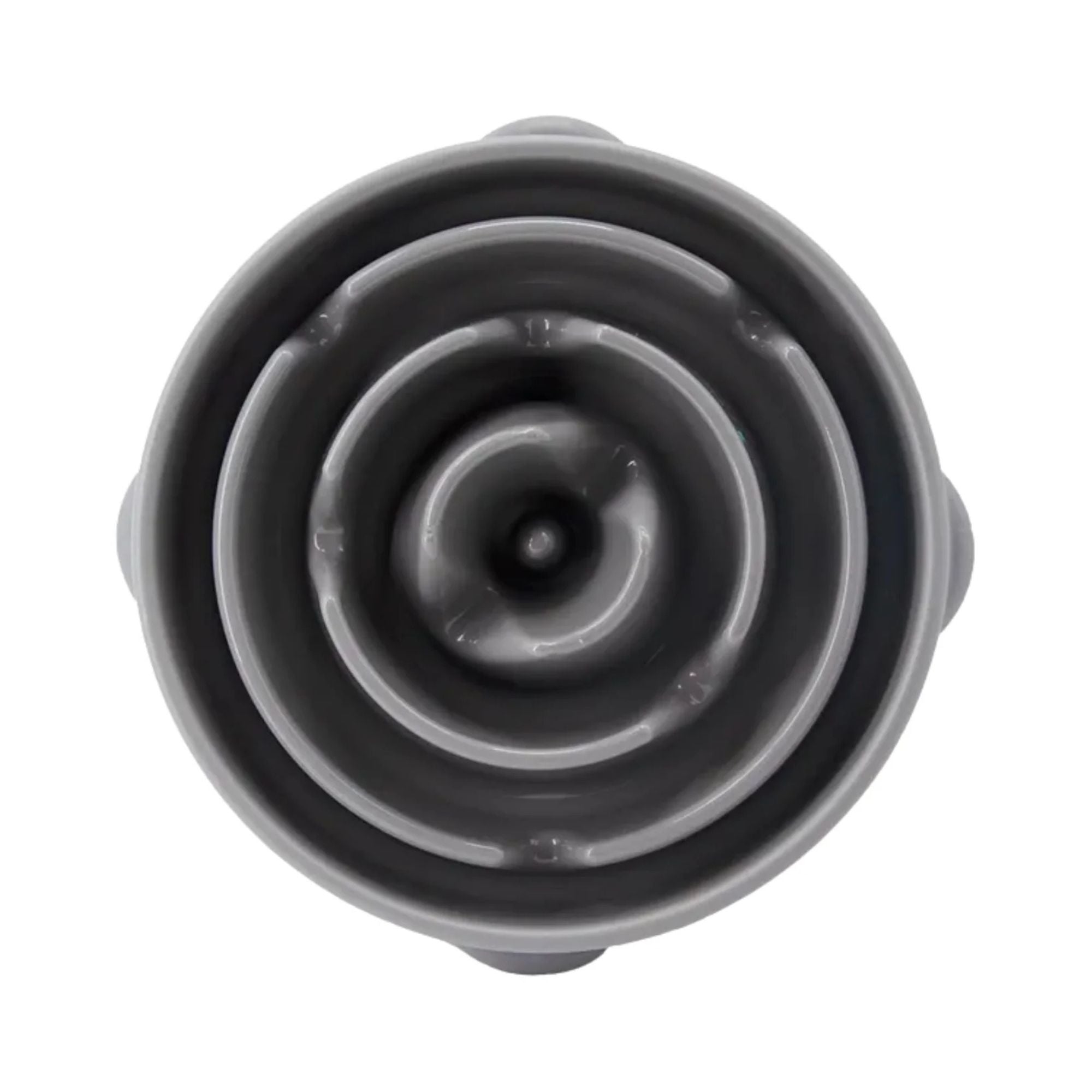 Top-down view of the Outward Hound Fun Feeder Slow Bowl in Grey showing the raised centre and ridged maze pattern