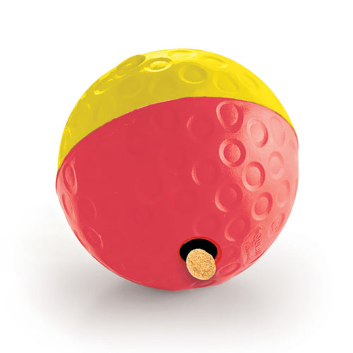 Outward Hound Nina Ottosson Treat Tumble Large red and yellow interactive treat dispensing ball for large dogs.
