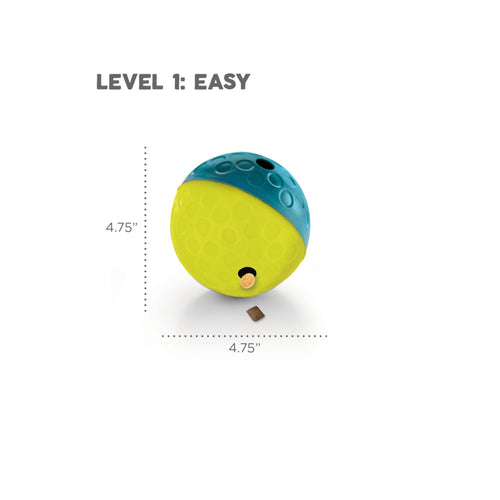 Dimensions of Outward Hound Treat Tumble small dog toy 4.75 inches.