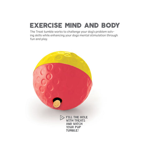 Exercise Mind and Body graphic for Outward Hound Nina Ottosson Treat Tumble Large interactive dog toy.