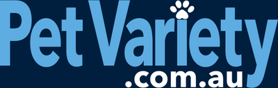 Pet Variety logo featuring 'PET VARIETY' in in vibrant light blue, a paw print above the 'I,' and '.com.au' in white, designed to represent the Australian e-commerce pet supply store.