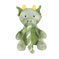 Rosewood Green Rope Dragon Dog Toy - super tough plush toy with exposed rope, crinkle wings, and hidden squeaker.