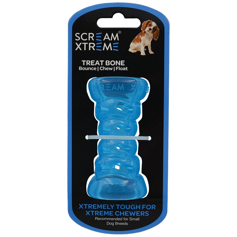 Small Blue dog toy with treat stuffing capability