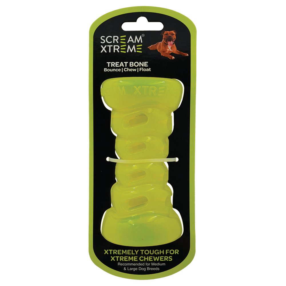 Weather-resistant dog toy, Scream Xtreme Treat Bone for outdoor fun