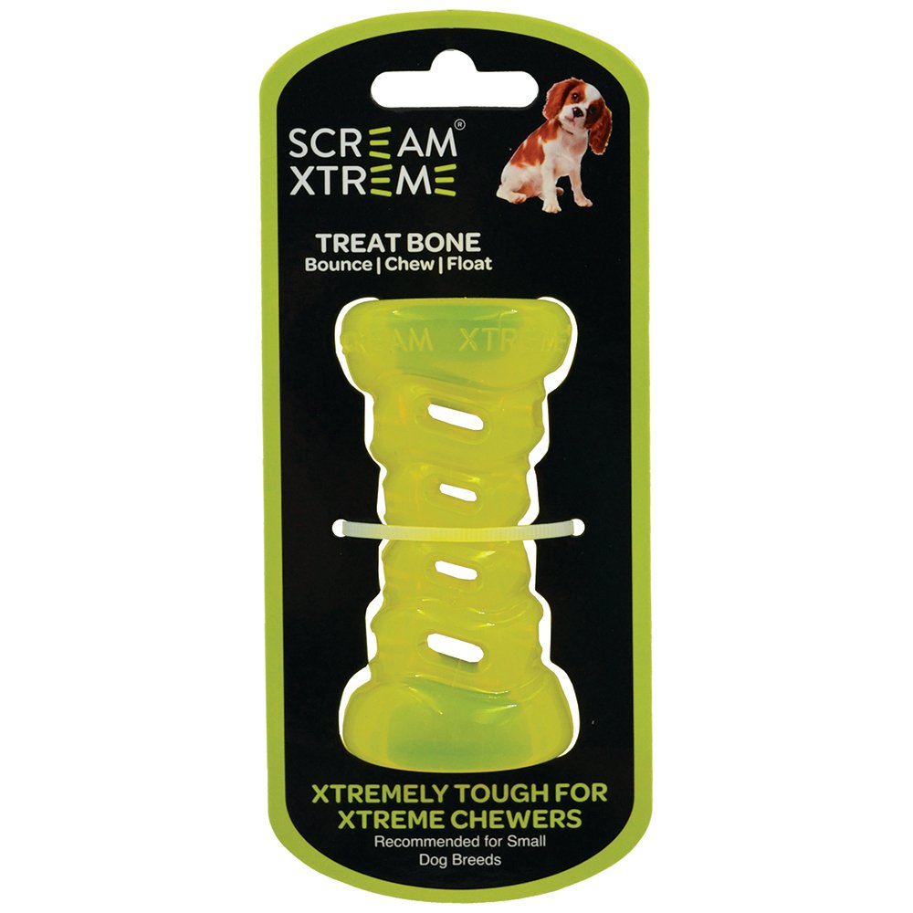 Small green dog toy with treat stuffing capability