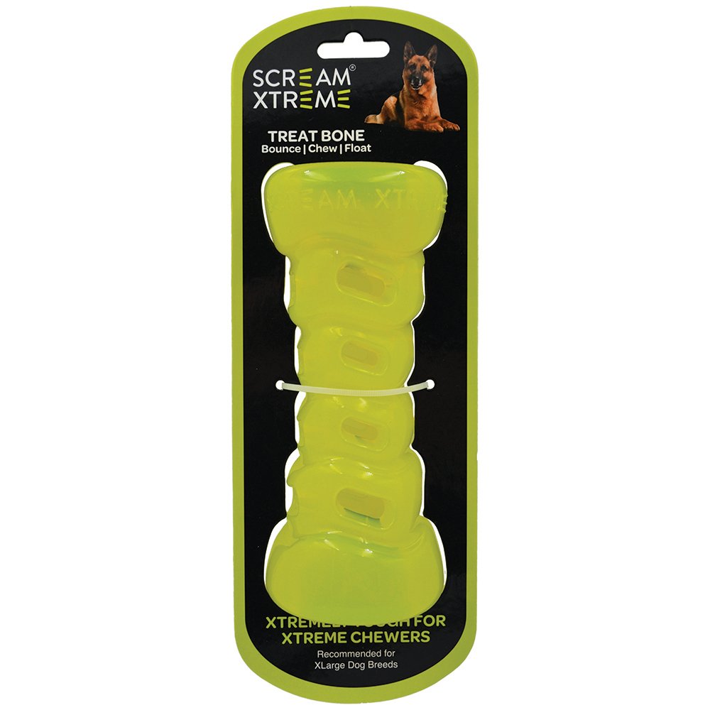 Scream Xtreme Green Treat Bone, durable, engaging chew toy for dogs