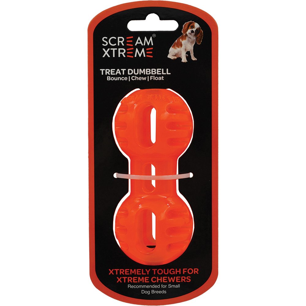 Interactive Toy for Dogs - Scream Xtreme Treat Dumbbell in Loud Orange