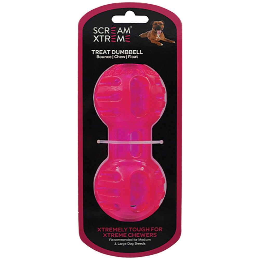 Scream Xtreme Treat Dumbbell Loud Pink Dog Toy - (3) Sizes