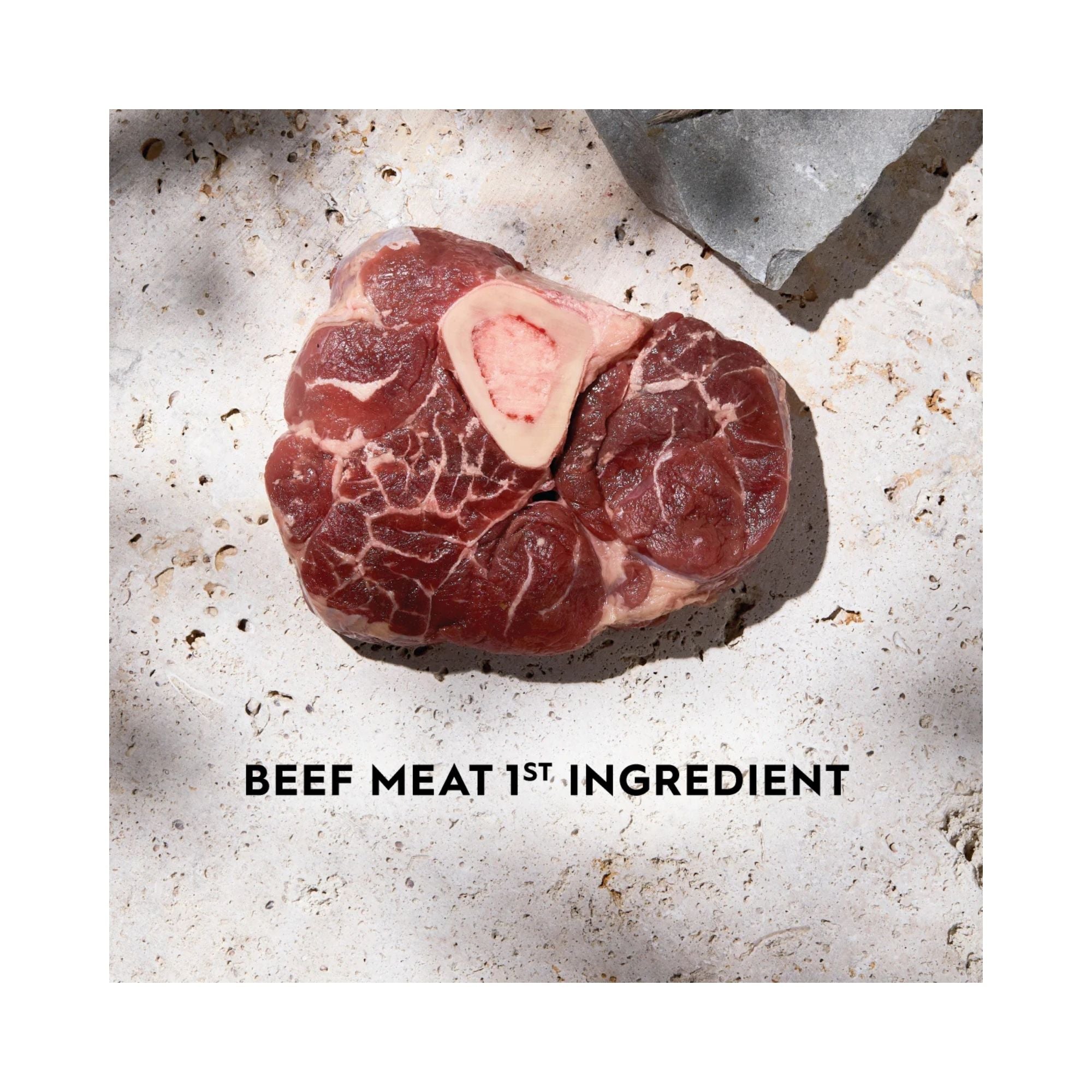 Raw beef meat highlighting 1st ingredient in Trilogy Australian Beef + Freeze Dried New Zealand Lamb Adult Cat Food